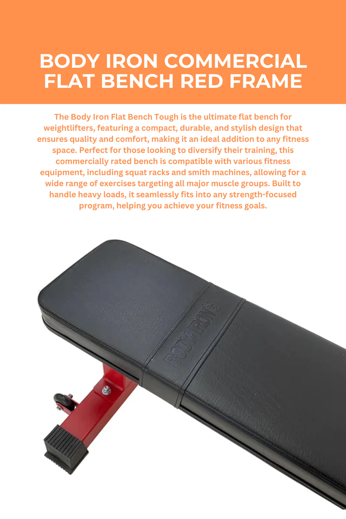 BodyIron® Commercial Flat Bench Red Frame - Image 2