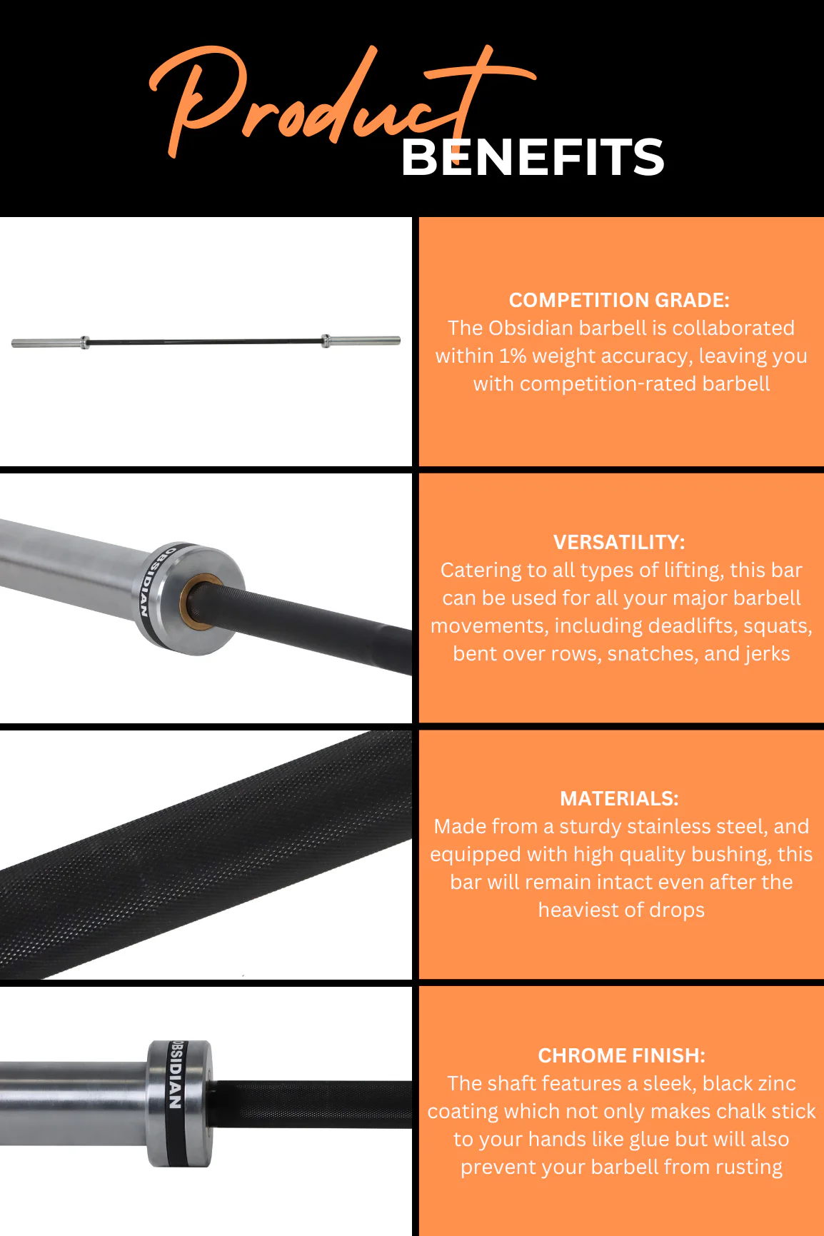 BodyIron® 7ft Obsidian Commercial Olympic Barbell Rated 2000lbs - Image 3