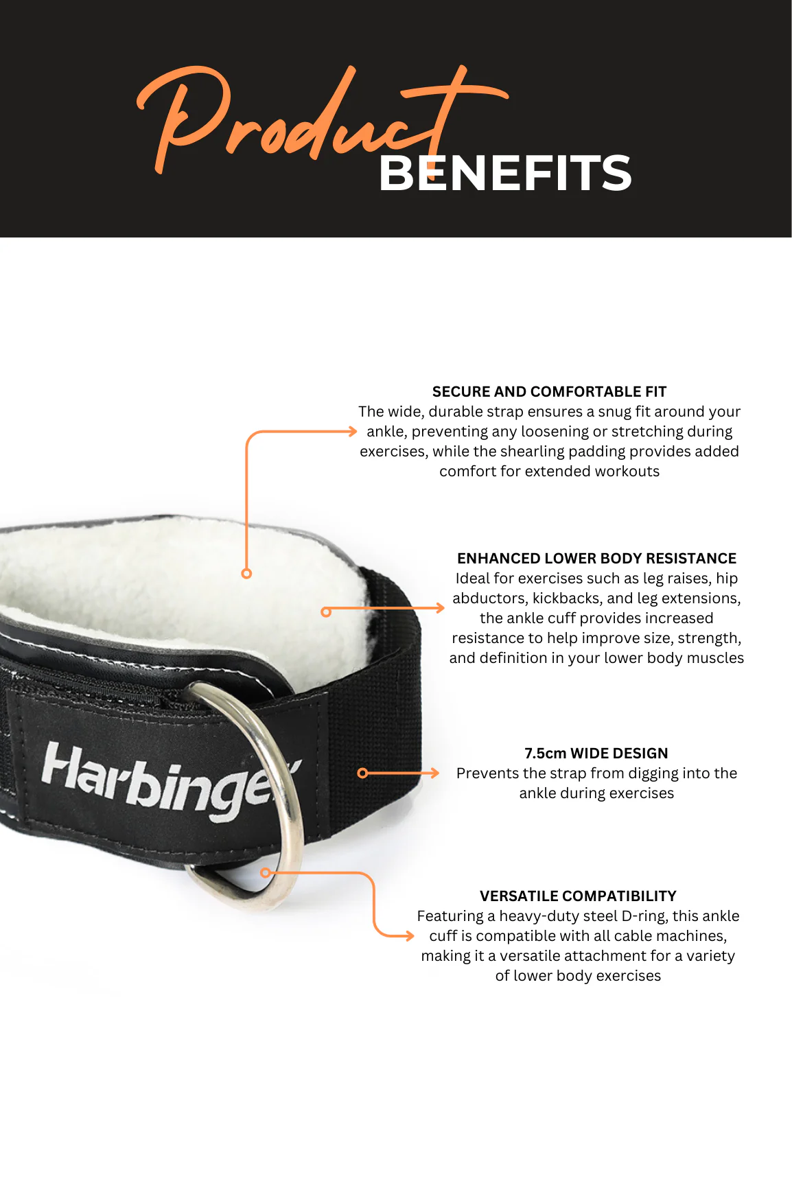 Harbinger Heavy Duty 3 Inch Ankle Cuff Attachment - Image 3