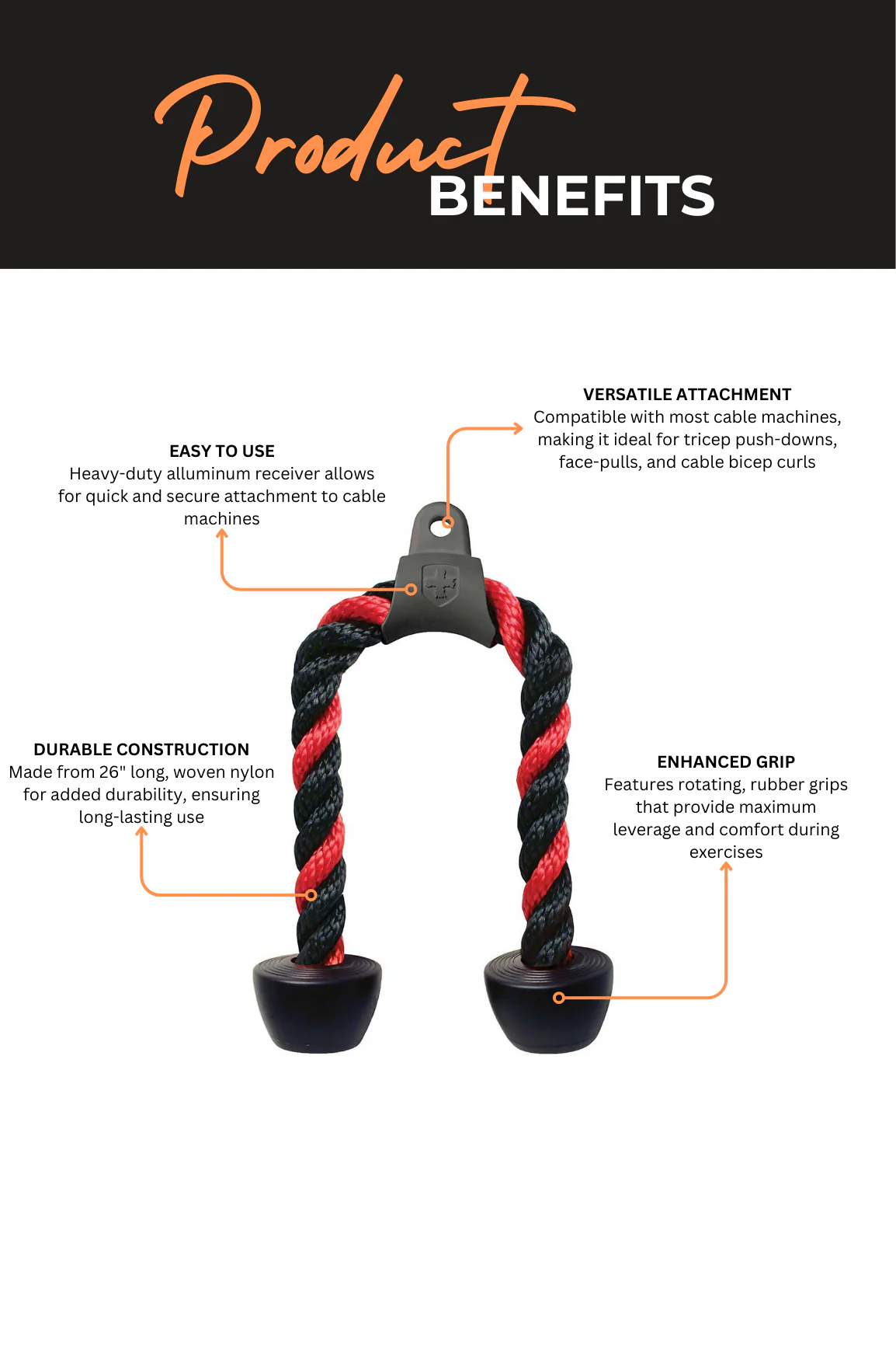 Harbinger Tricep Rope Cable Attachment - Image 3