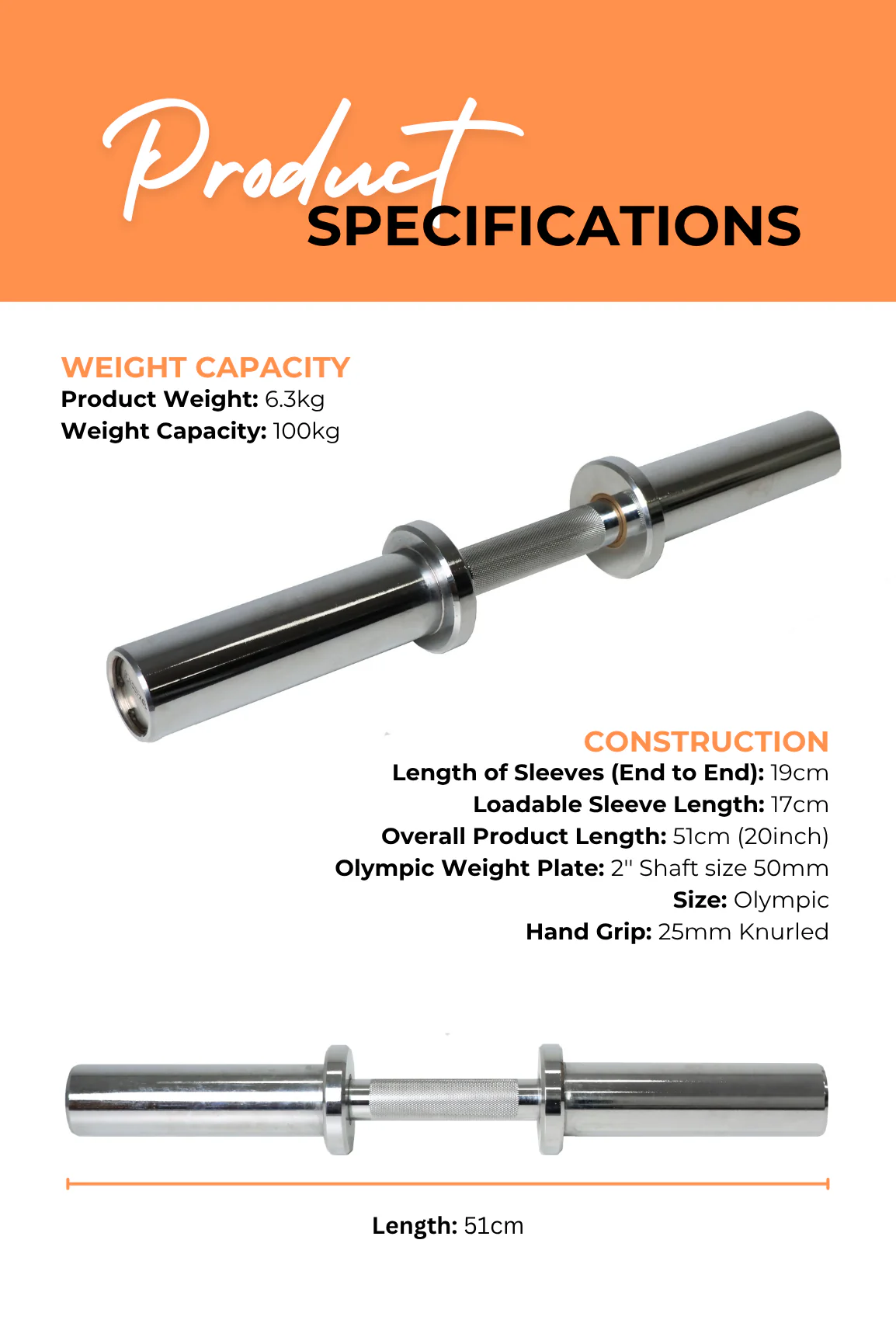 BodyIron® Olympic Dumbbell Handle (Single) - Image 4